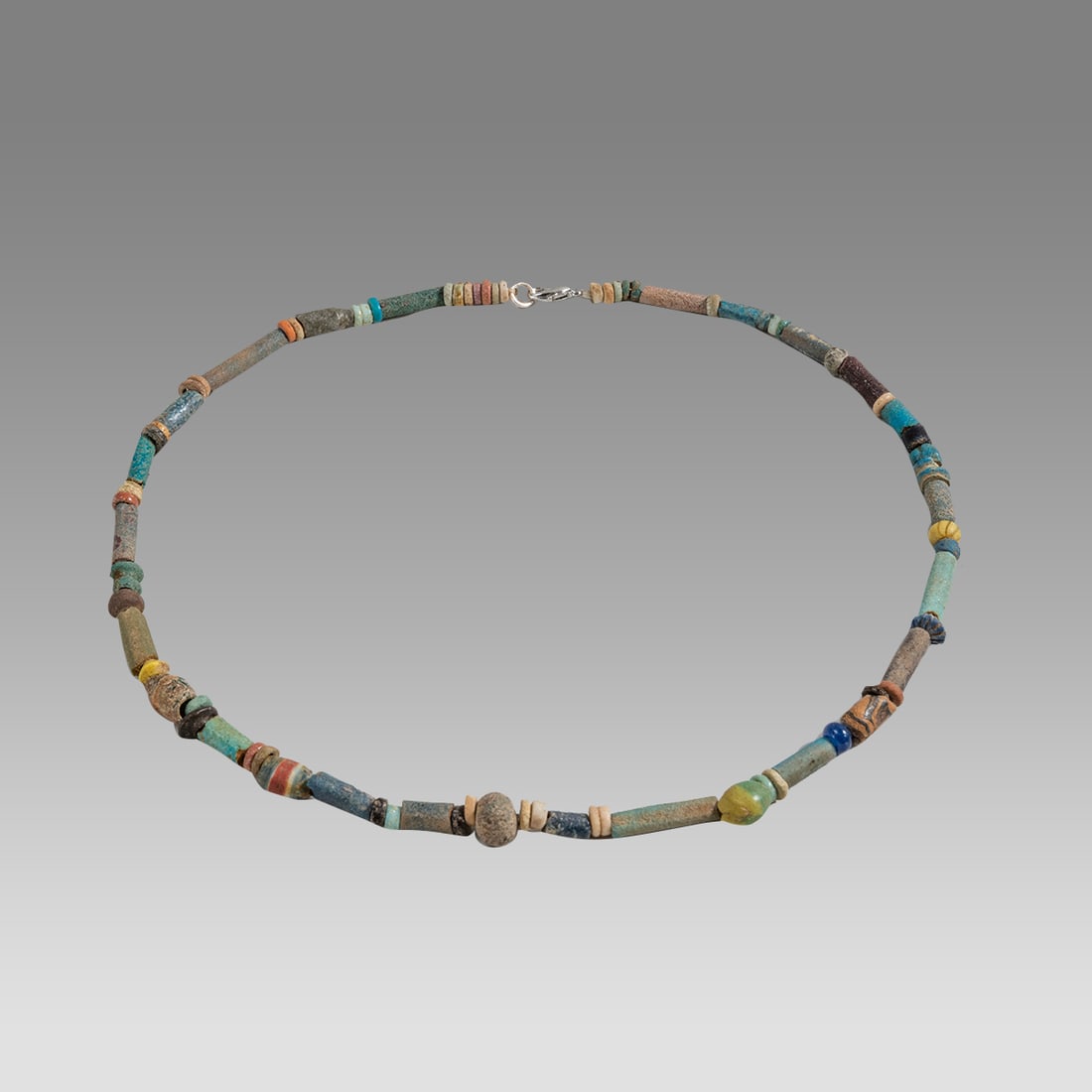 Ancient Egyptian Faience, Necklace c.300-50 BC.: Ancient Egyptian Faience, Necklace c.300-50 BC. Size 18 1/4 inches length. Great Looking single strand Faience Bead necklace. wearable. Provenance: Ex Secret Eyes Gallery New York 1970's-1980's