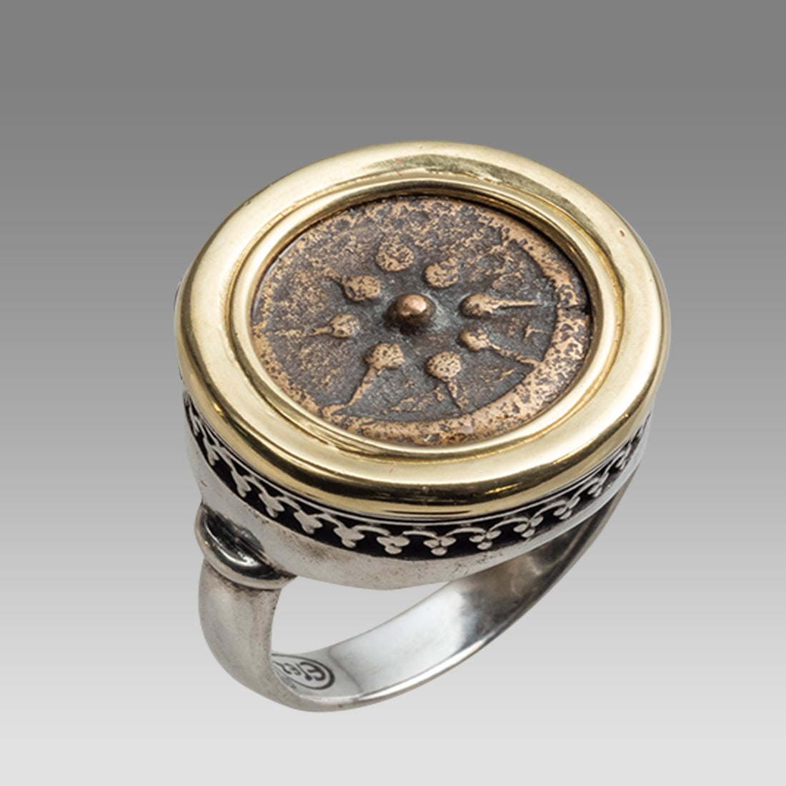 Silver and Gold Ring With Widows Mite Biblical Coin c.103-76 BCE. (1 of 1)