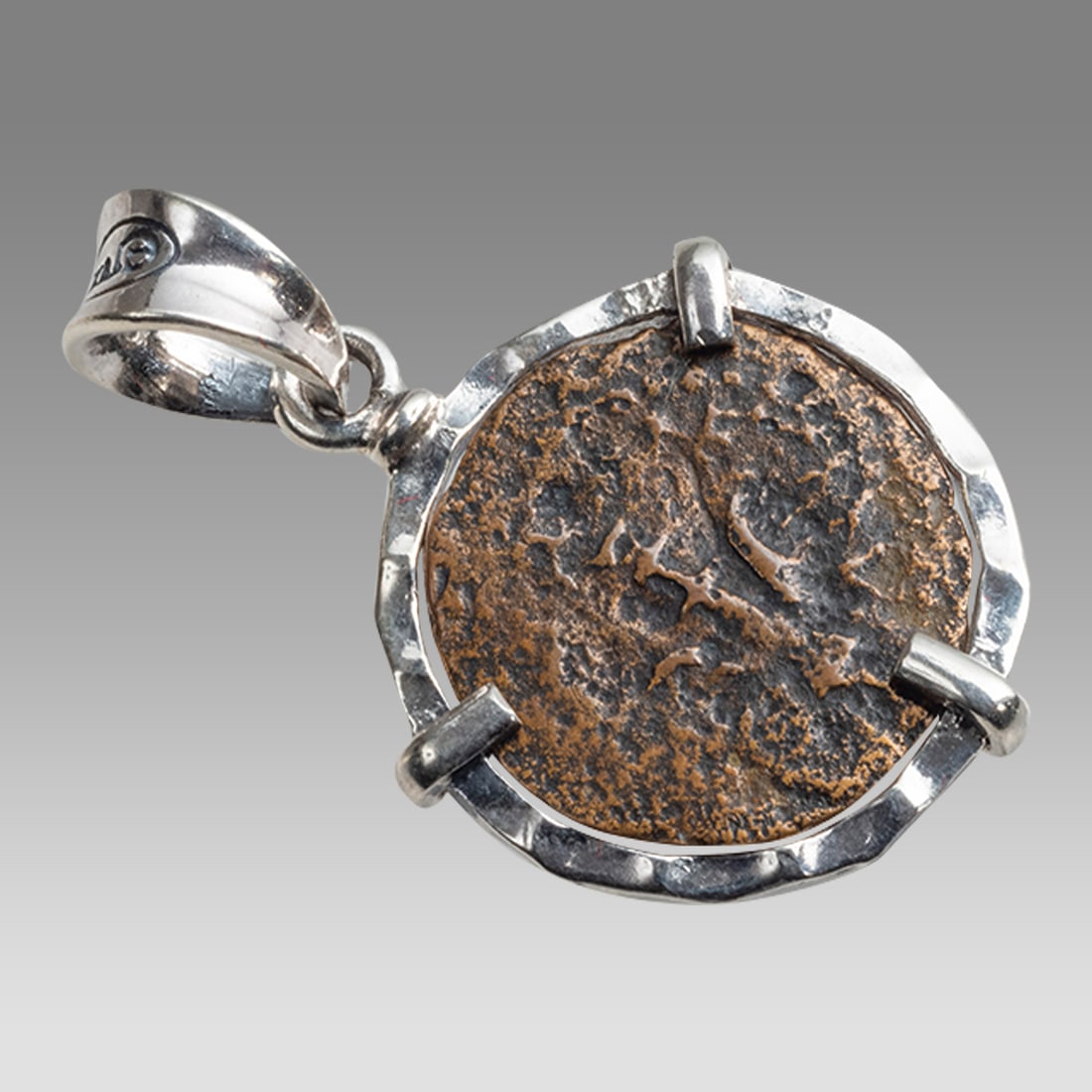 Silver Pendant With Ancient Widows Mite Biblical Coin c.103-76 BCE. (1 of 2)