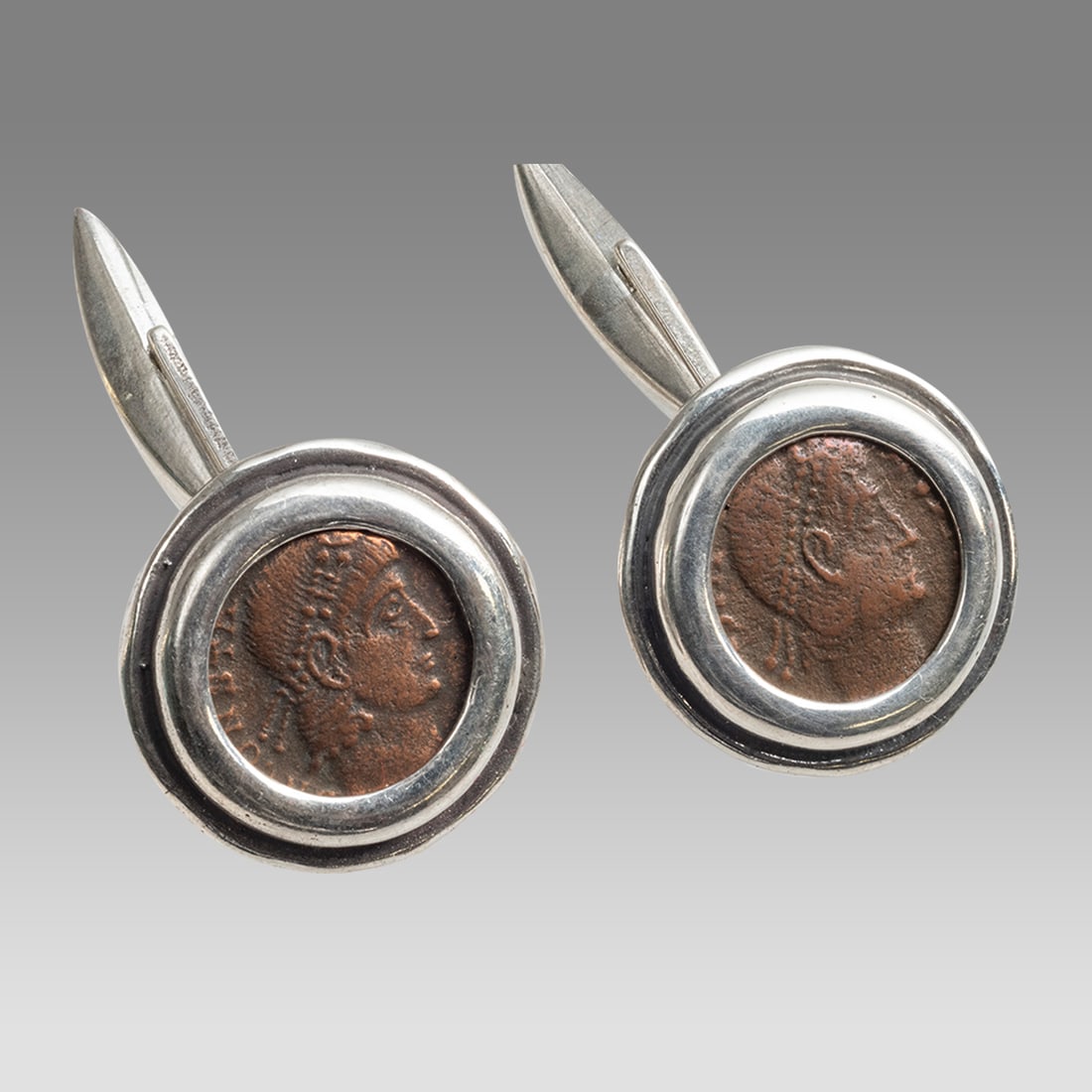 Ancient Roman Bronze Coins Set in Silver Cufflinks. (1 of 1)