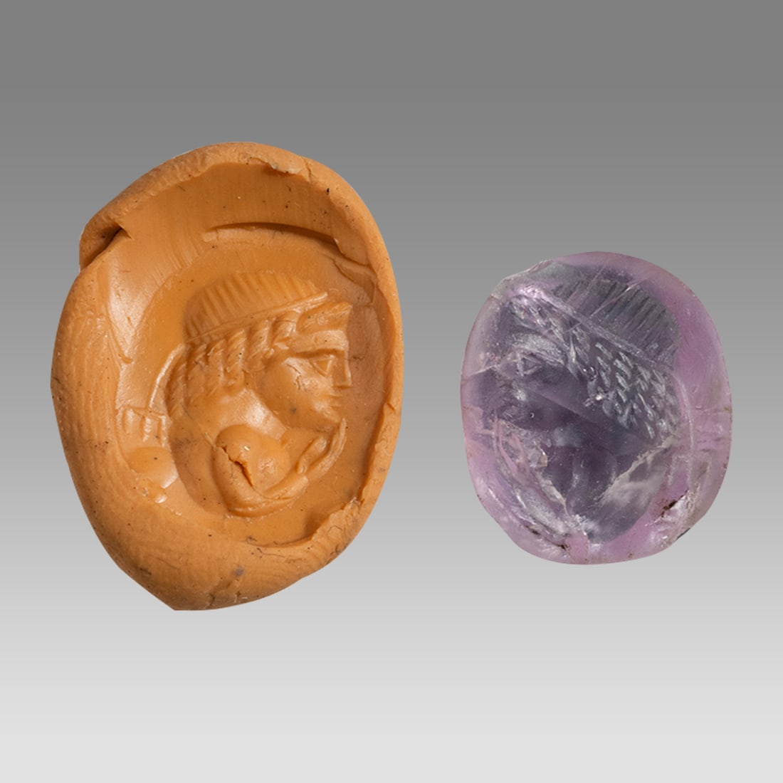 Roman Style Amethyst Ingtaglio ring stone with Bust of Man. (1 of 1)