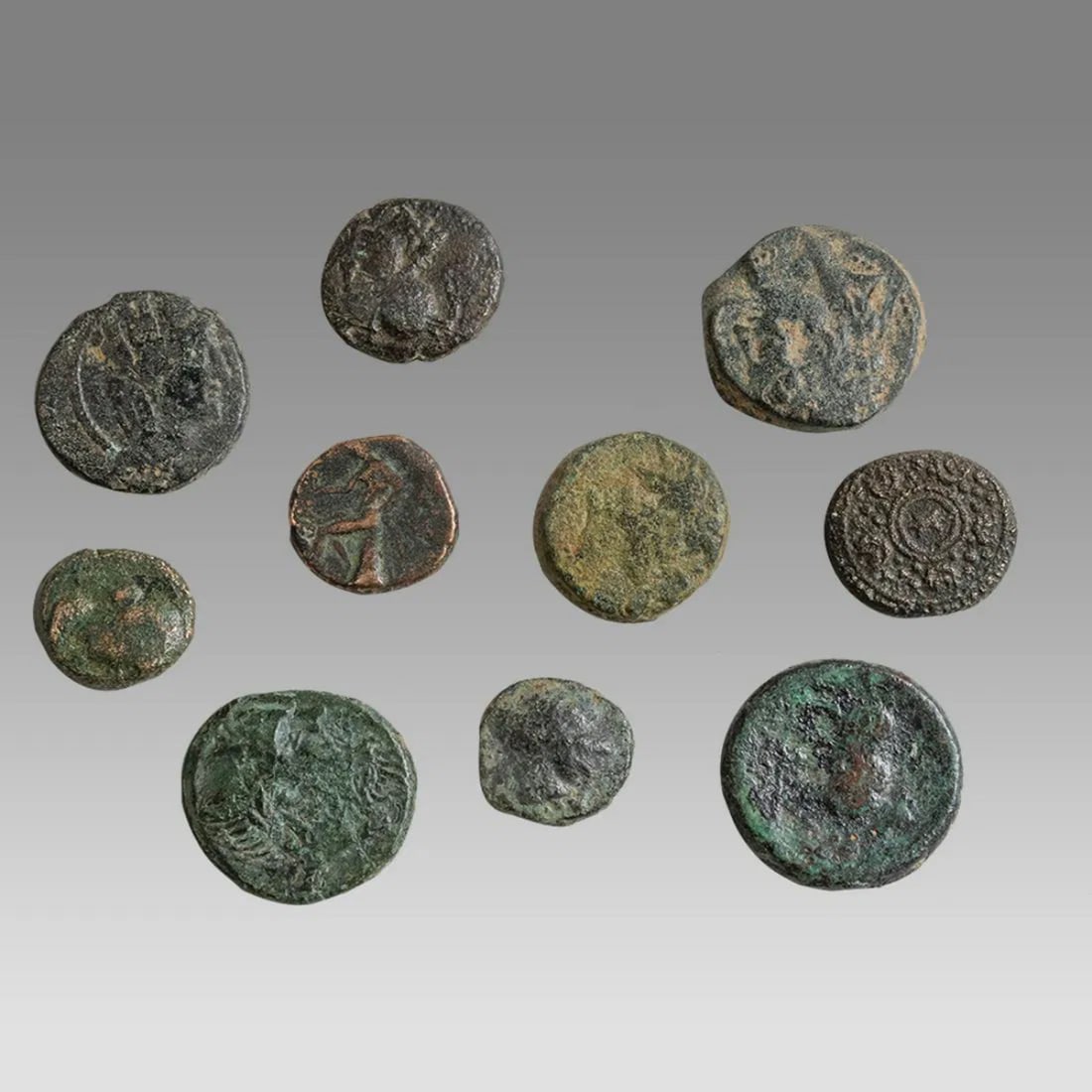 Lot of 10 Uncleaned Ancient Greek Bronze Coins c.2nd century BC. (1 of 2)