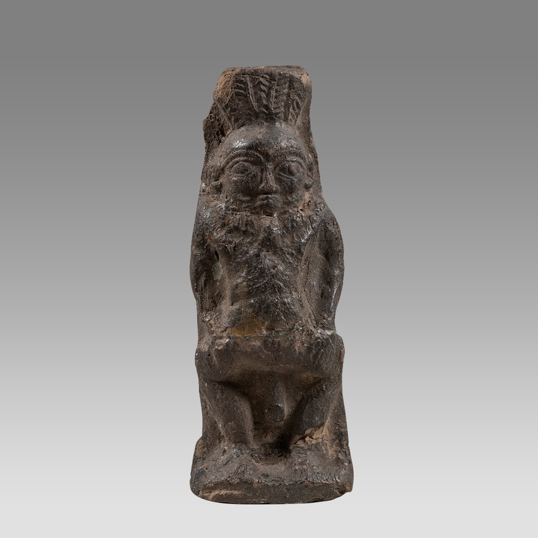 Ancient Egyptian Faience Bes Figure Late Period c.664-332 BC.: Ancient Egyptian Faience Bes Figure Late Period c.664-332 BC. Size 4 3/4 inches high. A dark faience Erotic Bes figure. Provenance: Ex Private NYC Collection acquired from Sothebys Arcade Sale 1980s