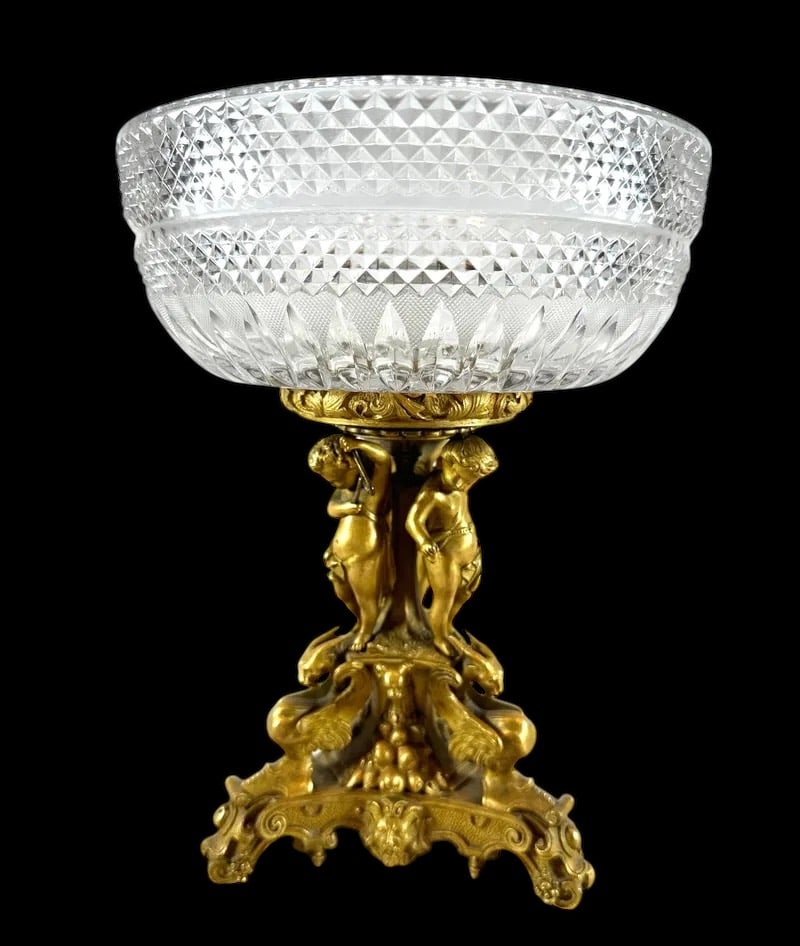 19th century French gilt baccarat figural bronze centerpiece tazza (1 of 9)