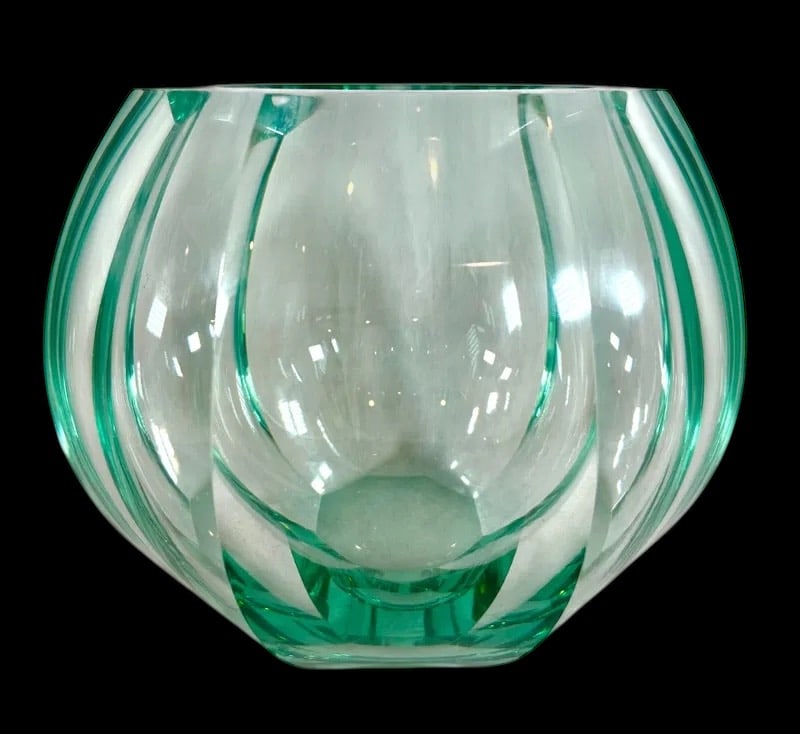 Rare Heavy Moser Luxury crystal signed glass Beryl Green Faceted vase Globe (1 of 6)