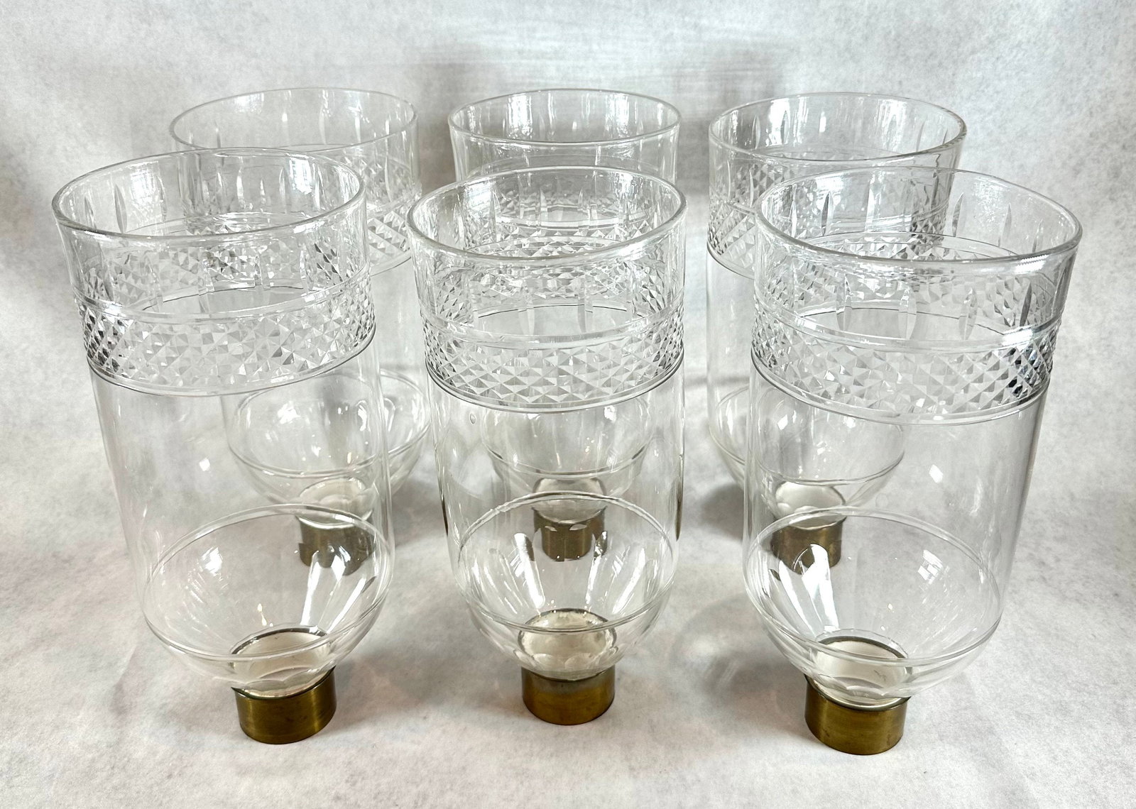Set of 6 Large French antique Cut To Clear crystal shades cut Glass (1 of 9)