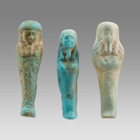 Lot of 3 Ancient Egyptian Blue Faience Ushabti Figures Late Period c.700-30 BCE.