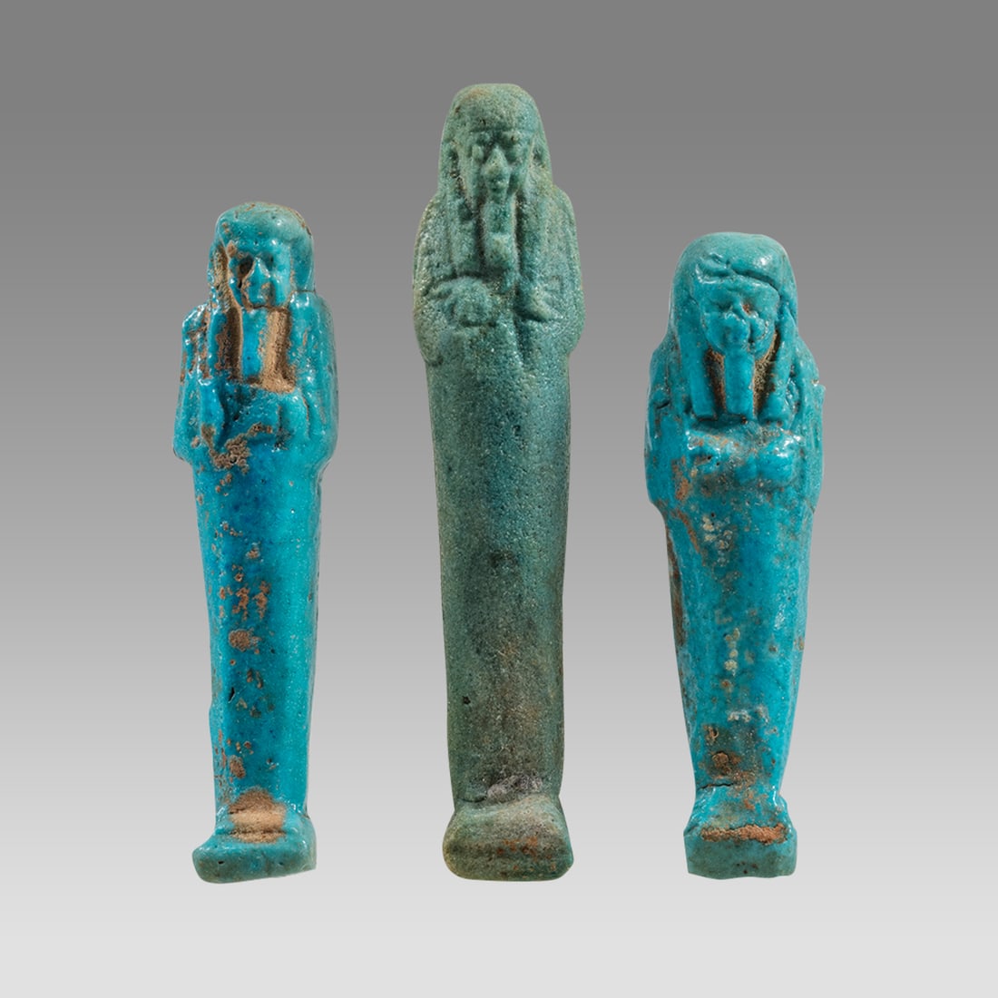 Lot of 3 Ancient Egyptian Blue Faience Ushabti Figures Late Period c.700-30 BCE. (1 of 2)