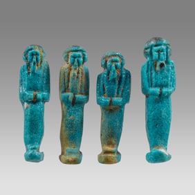 Lot of 4 Ancient Egyptian Blue Faience Ushabti Figures Late Period c.700-30 BCE.