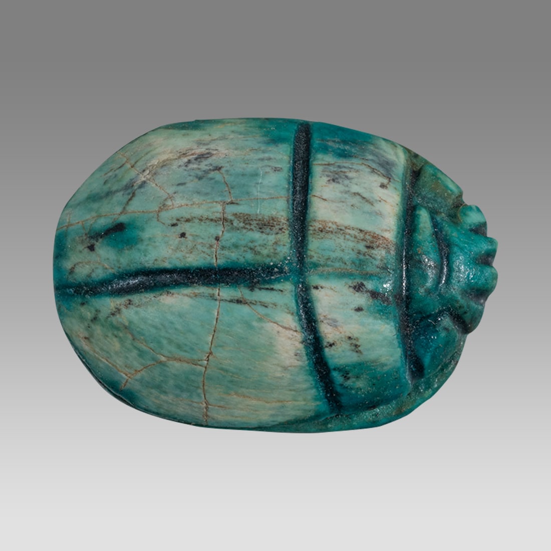 Ancient Egyptian Steatite Stone Scarab c.1500-1100 BCE.: Ancient Egyptian Steatite Stone Scarab c.1500-1100 BCE. Size 19 - 14 mm. Glazed steatite scarab New Kingdom with stealized beatle back . Provenance: Ex Secret Eyes Gallery New York 1970's-1980's