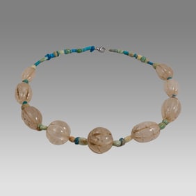 Ancient Egyptian Faience, Bead Necklace With Crystal Beads c.300-50 BC.