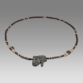 Ancient Egyptian Faience, Bead Necklace With Large Eye of Horus c.300-50 BC.