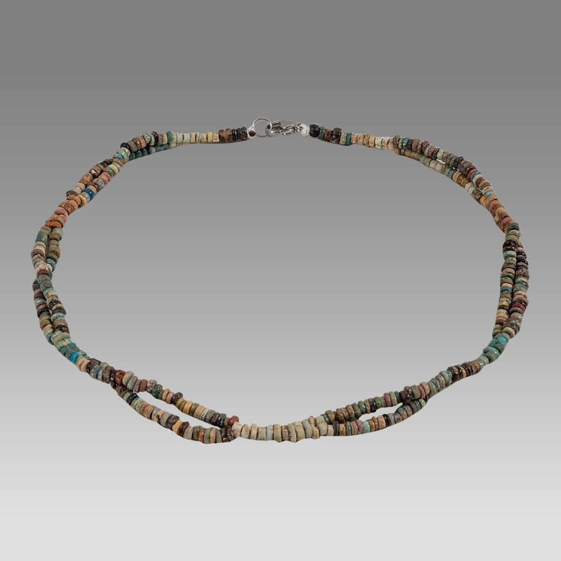 Ancient Egyptian Faience, Necklace c.300-50 BC.: Ancient Egyptian Faience, Necklace c.300-50 BC. Size 16 1/4 inches length. Great Looking single strand Faience Bead necklace. wearable. Provenance: Ex Secret Eyes Gallery New York 1970's-1980's