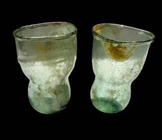 Lot of 2 Ancient Roman Glass Candle Holder Cups c.2nd-4th century AD.