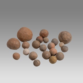 Lot of 21 Aztec 2to early post conquest, Mexico. clay marbles or hunting balls (for slingers),