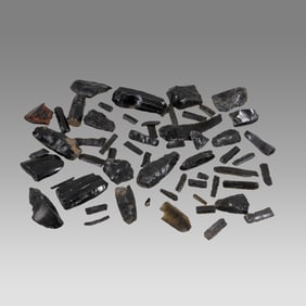 57 Aztec Pre-Columbian Black Obsidian blades, likely from a blade/knife factory, post classic period