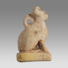 Ancient Egyptian Cat, White Glazed Faience, Late Period 730-332 BCE,