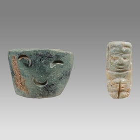 Mixtec Penate and Stylized Face Pendant (2) Mixtec culture.Ca. 8th century A.D.