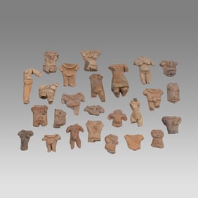 Lot of 25 Pre-Classic Pre Columbian Pottery Torsos with Certificates Ca. 400-100 B.C.