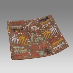 Chuca Style Polychromed Pottery Square Plate.