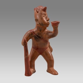 Colima Style Standing Shaman with Staff & Cup.