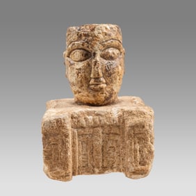 Sumerian (Style?) Calcite Head on a Platform.