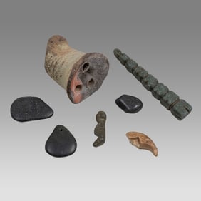 Sumerian Animal, Strainer Fragment, Ancient Claw, Stone Pendant, 2 Polishing Stones & a Tiered Stone