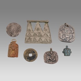 Misc Lot of Pendants Amulets and Coins (7) .