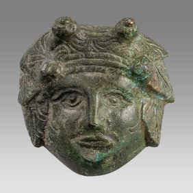 Ancient Roman Bronze Head of Dionysos Applique c.2nd century AD.