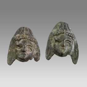 Lot of 2 Ancient Roman Bronze Head of Youth Applique c.2nd century AD.