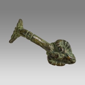 Ancient Roman Bronze Vessel Handle With Ram Head c.2nd century AD.