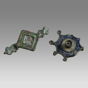 Lot of 2 Ancient Roman Enameled Bronze Fibulas c.2nd-3rd century AD.