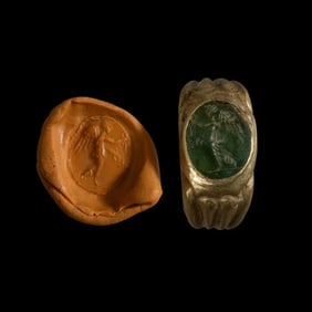 Roman Style Hollow Gold Ring With Nike Agate intaglio.