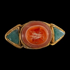 Roman Style High Karat Gold Ring With Agate intaglio.