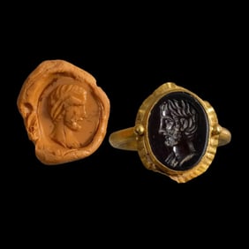 Roman Style High Karat Gold Ring With Agate intaglio.