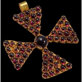 Byzantine Style High Karat Gold Cross with Garnet.