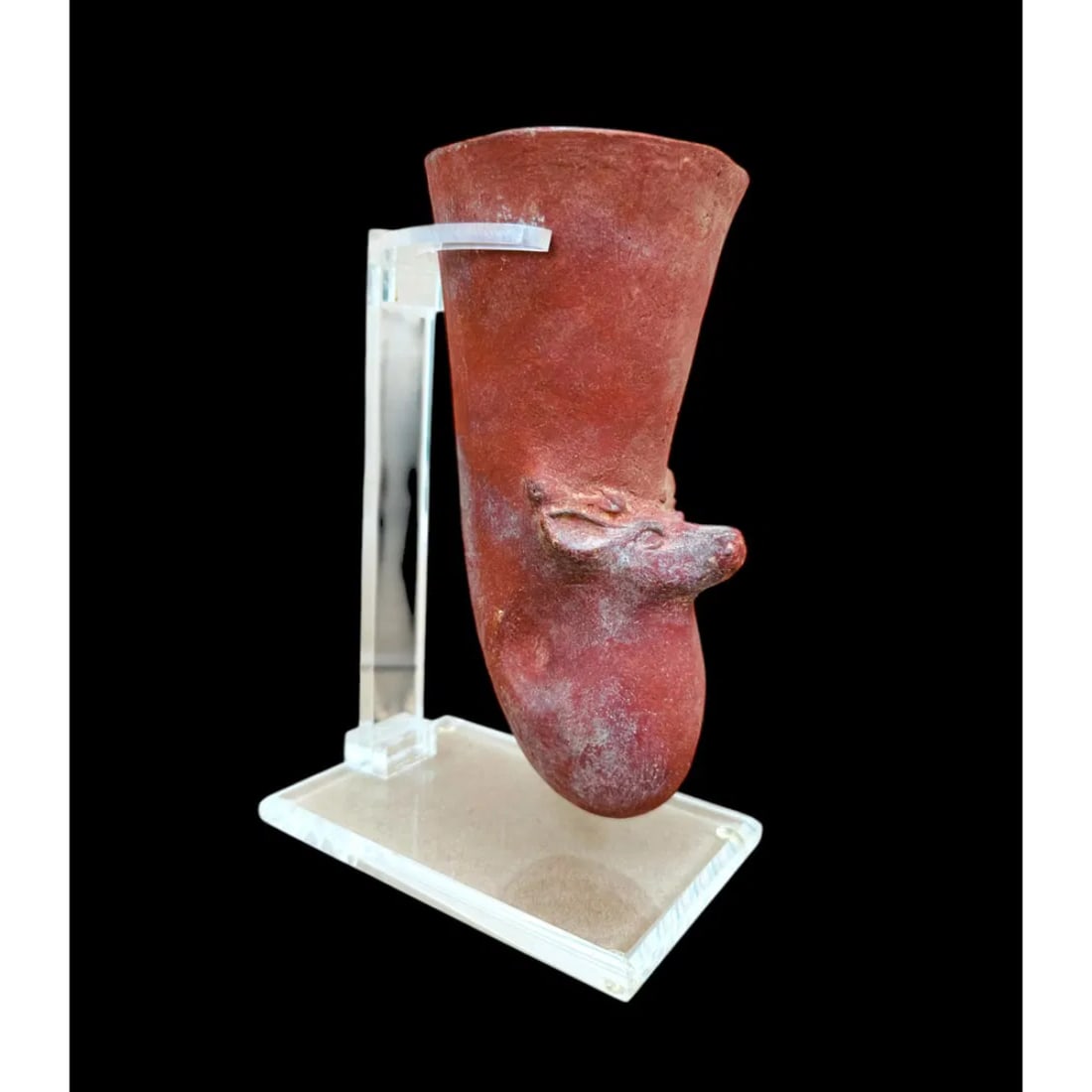 Achaemenid style Pottery Rhyton.: Achaemenid style Pottery Rhyton. Size 7 1/4 inches high + stand. 3 1/4 inches widest point. Style of the Achaemenid Period as portrayed in the Biblical book of Daniel. Originally purchased from Coloss