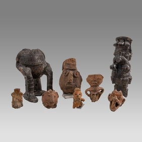 A Collection of 8 Pre Columbian Pottery Figures, Fragments. Chorotega Costa Rica, Pre-Classic,