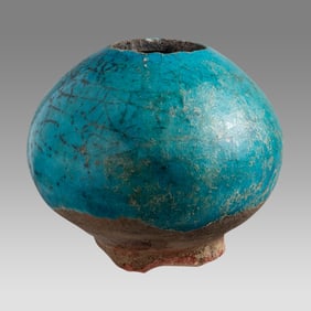 Islamic Kashan Turquoise Ceramic Jar c.14th century.