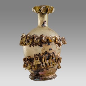 Ancient Roman Glass Bottle with Rigaree Decoration c.2nd century AD.