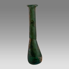 Ancient Roman Green Glass Unguentaria, Bottle c.2nd century AD.