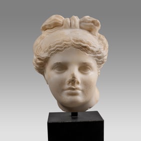 Ancient Roman, Imperial period, Marble Head Of goddess possibly Juno (Greek Hera) ca. 2nd to 3rd