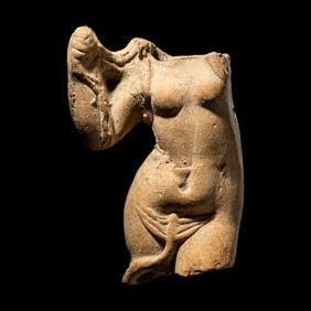 Ancient Hellenistic Terracotta Torso of Venus with Dolphin Tail Circa 2nd Century BC.