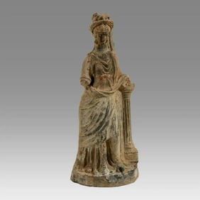 Ancient Greek Greco-Hellenistic Terracotta Standing Goddess Figure c.300 BC.