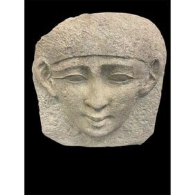 Ancient Egyptian Large Limestone Mask from an Anthropoid Sarcophagus Late Period to Ptolemaic