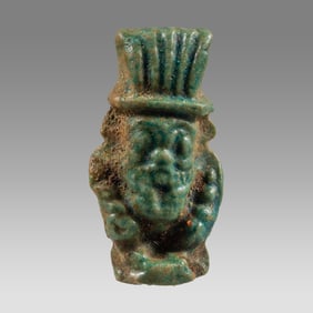 Ancient Egyptian Green Faience Bes Amulet Late Priod c.525-30 BC.