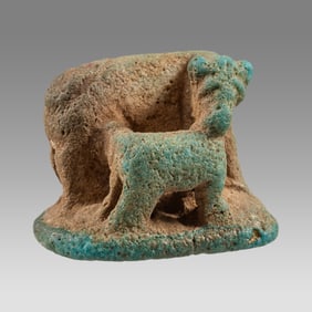 Ancient Egyptian Steatite Cow Nursing Calf Seal Amulet Late Priod c.525-30 BC.