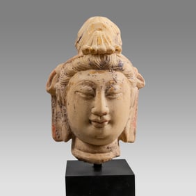 Chinese Limestone Head Of Buddha Probably Qing Dynasty c.19th century.