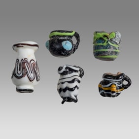 Lot of 5 Phonecian Mosaic Glass Miniature Jugs.