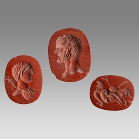 Lot of 3 Roman Style Red Jasper Ingtaglio ring stones.